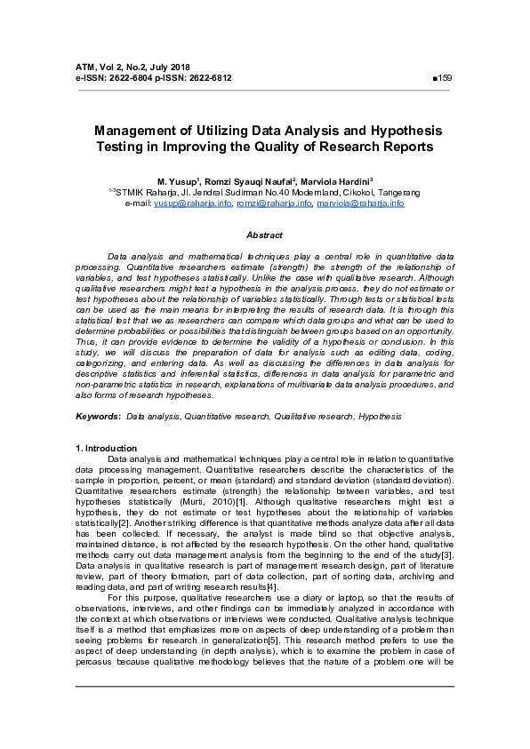 (PDF) Management of Utilizing Data Analysis and Hypothesis Testing in ...