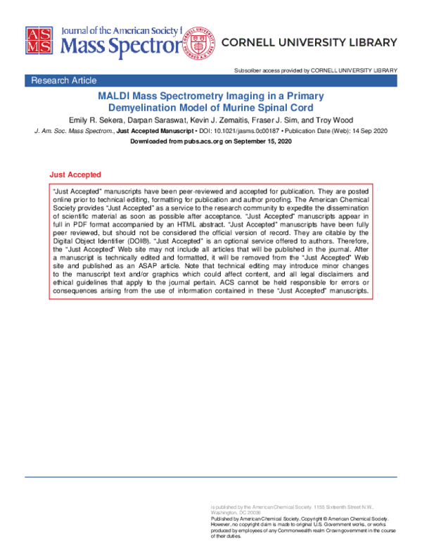 (PDF) MALDI Mass Spectrometry Imaging in a Primary Demyelination Model ...