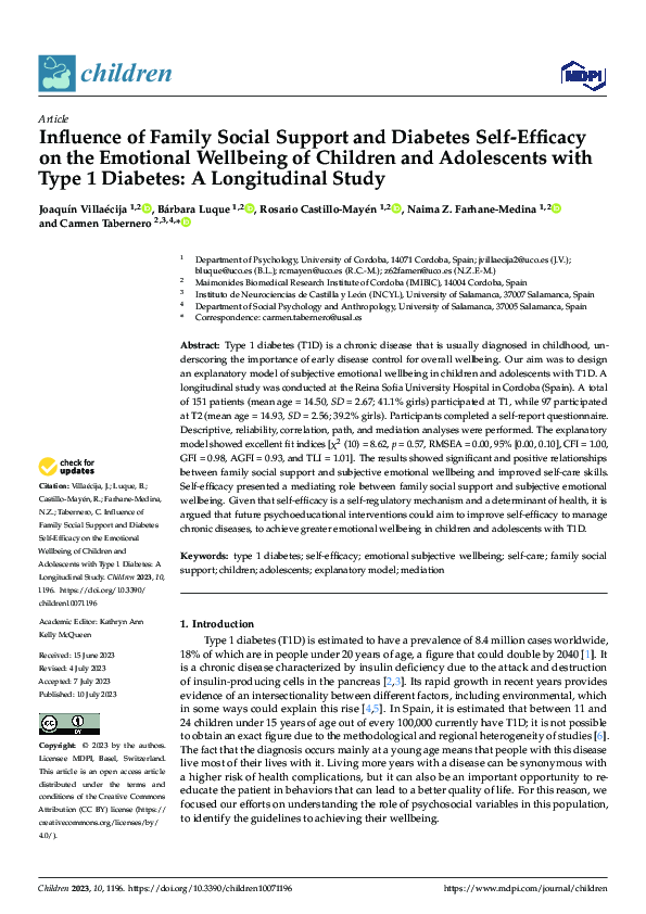 (PDF) Influence of Family Social Support and Diabetes Self-Efficacy on ...