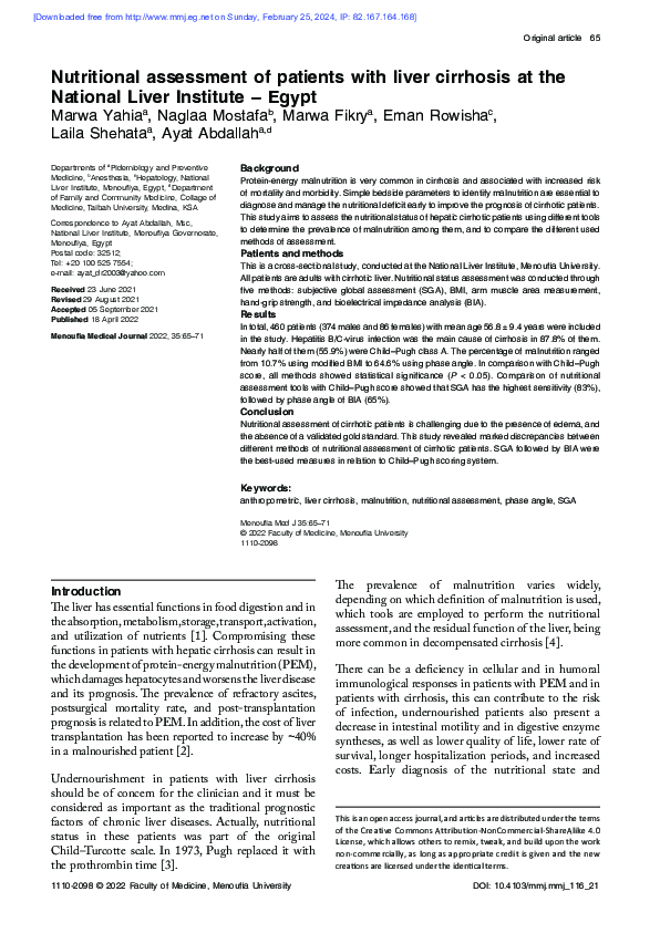 (PDF) Nutritional assessment of patients with liver cirrhosis at the ...