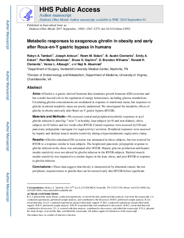 (PDF) Metabolic responses to exogenous ghrelin in obesity and early ...