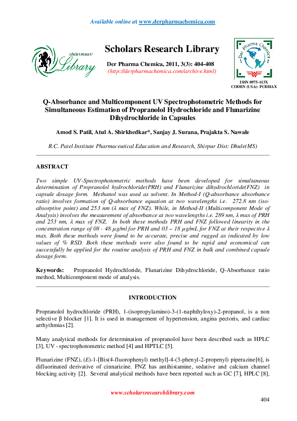 (PDF) Q-Absorbance and Multicomponent UV - Spectrophotometric Methods ...