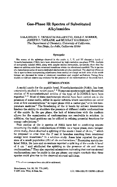 (PDF) Gas‐phase IR spectra of substituted alkylamides