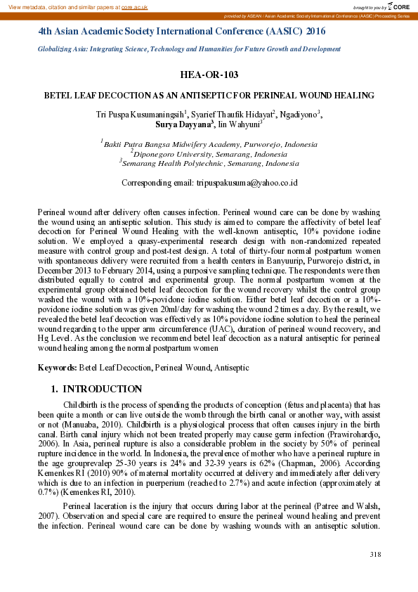 (PDF) Betel Leaf Decoction as an Antiseptic for Perineal Wound Healing