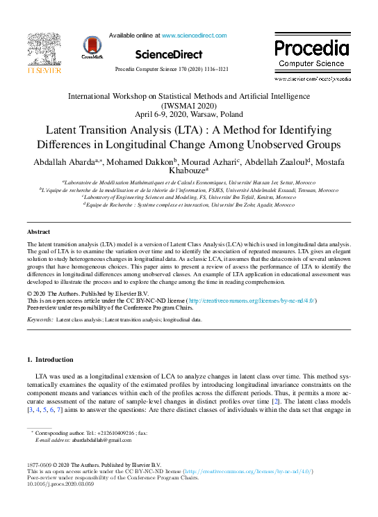 (PDF) Latent Transition Analysis (LTA) : A Method for Identifying ...
