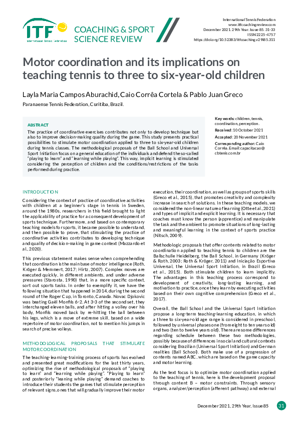 (PDF) Motor coordination and its implications on teaching tennis to ...