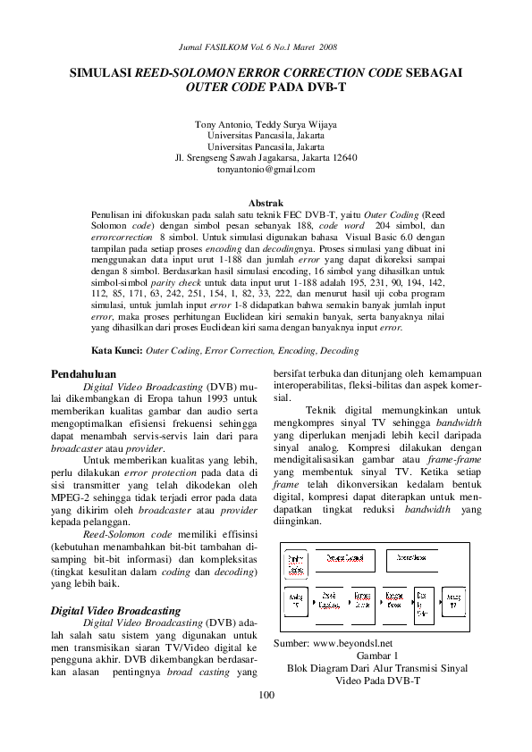 (PDF) Simulasi Reed-Solomon Error Correction Code Sebagai Outer Code ...