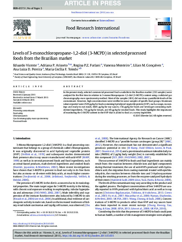 (PDF) Levels of 3-monochloropropane-1,2-diol (3-MCPD) in selected ...
