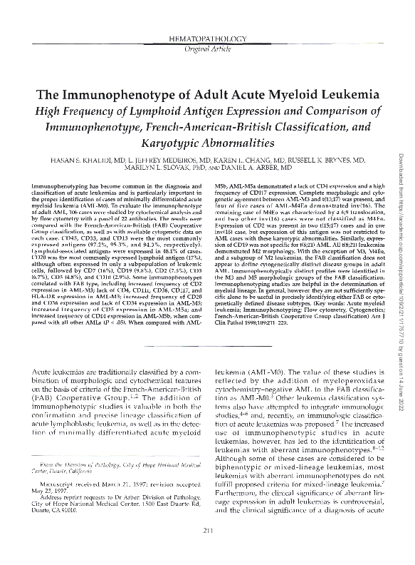(PDF) The Immunophenotype of Adult Acute Myeloid Leukemia:High ...