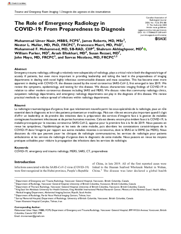 (PDF) The Role of Emergency Radiology in COVID-19: From Preparedness to ...
