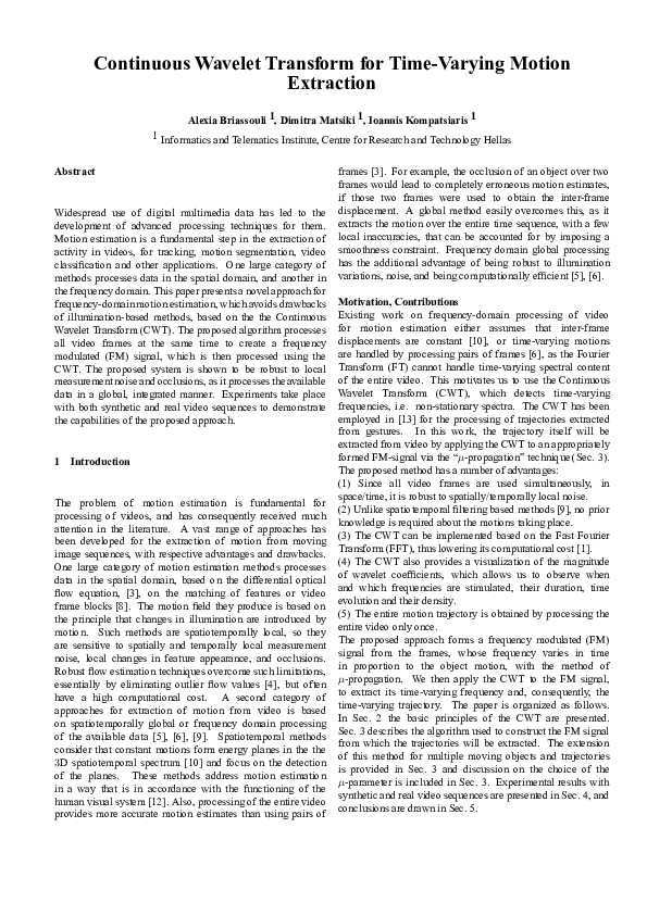 (PDF) Continuous wavelet transform for time-varying motion extraction