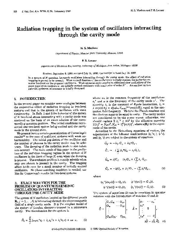 (PDF) Radiation trapping in the system of oscillators interacting ...