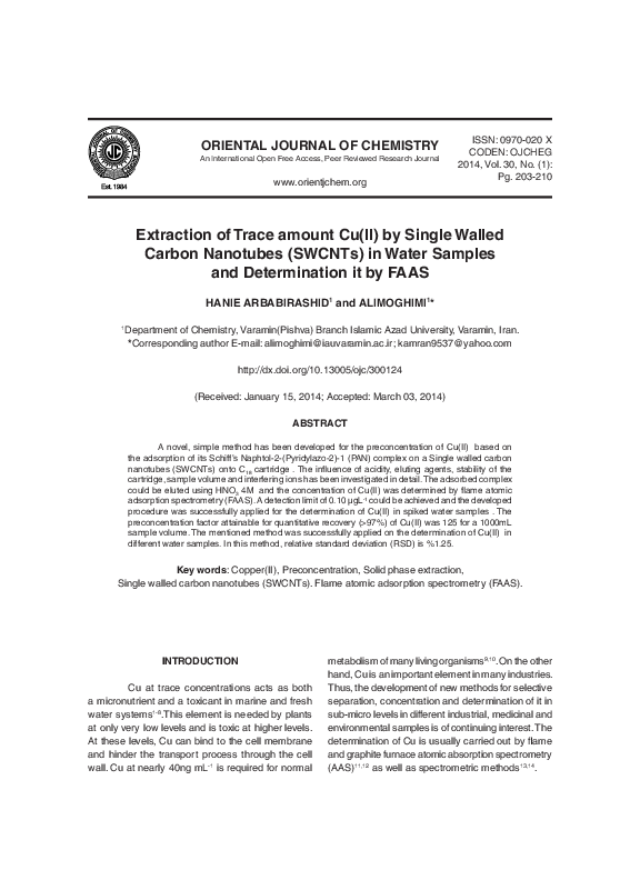 (PDF) Extraction of Trace Amount Cu(II) by Single Walled Carbon ...