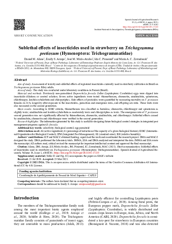 (PDF) Sublethal effects of insecticides used in strawberry on ...