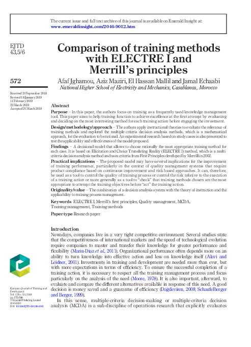 (PDF) Comparison of training methods with ELECTRE I and Merrill’s ...