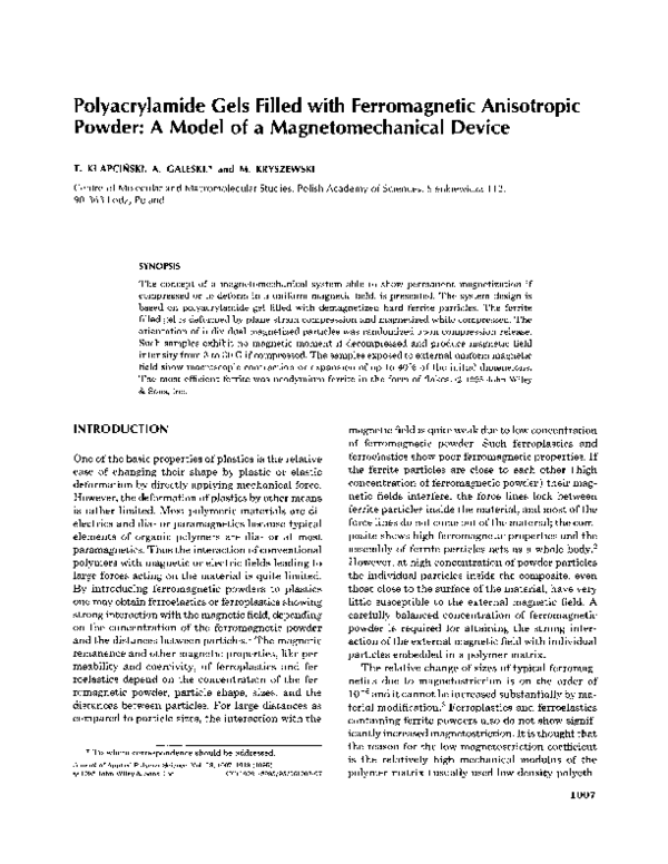 (PDF) Polyacrylamide gels filled with ferromagnetic anisotropic powder ...