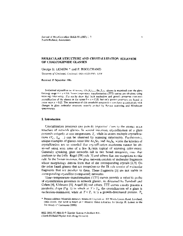 (PDF) Molecular structure and crystallization behavior of chalcogenide ...