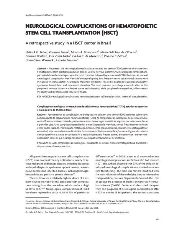 (PDF) Neurological complications of hematopoietic cell transplantation ...