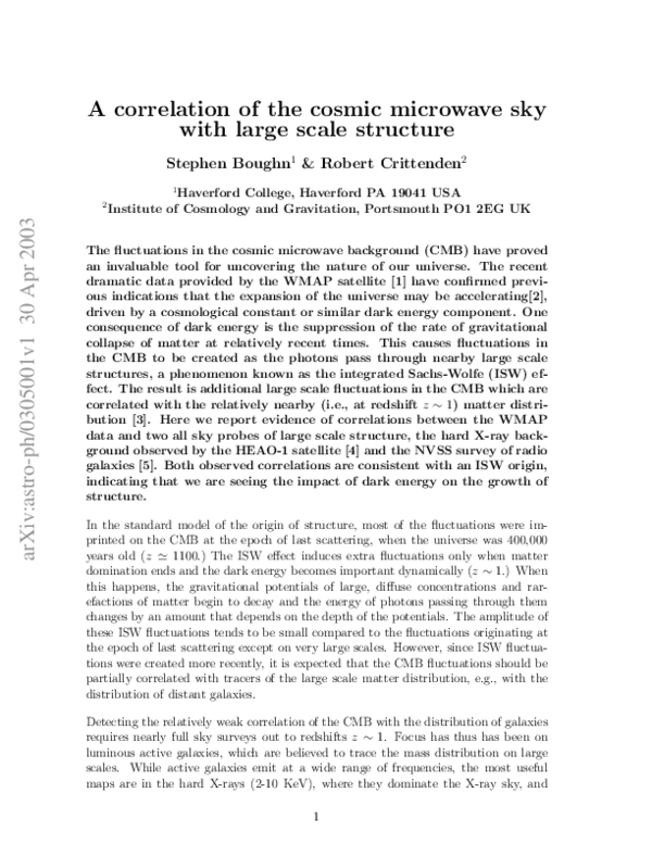(PDF) A correlation between the cosmic microwave background and large ...