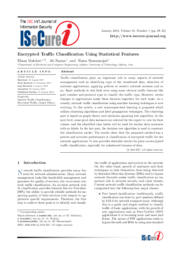 (PDF) Classification of encrypted traffic for applications based on ...