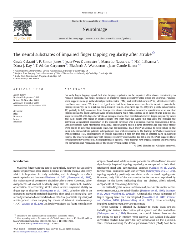 (PDF) The neural substrates of impaired finger tapping regularity after ...