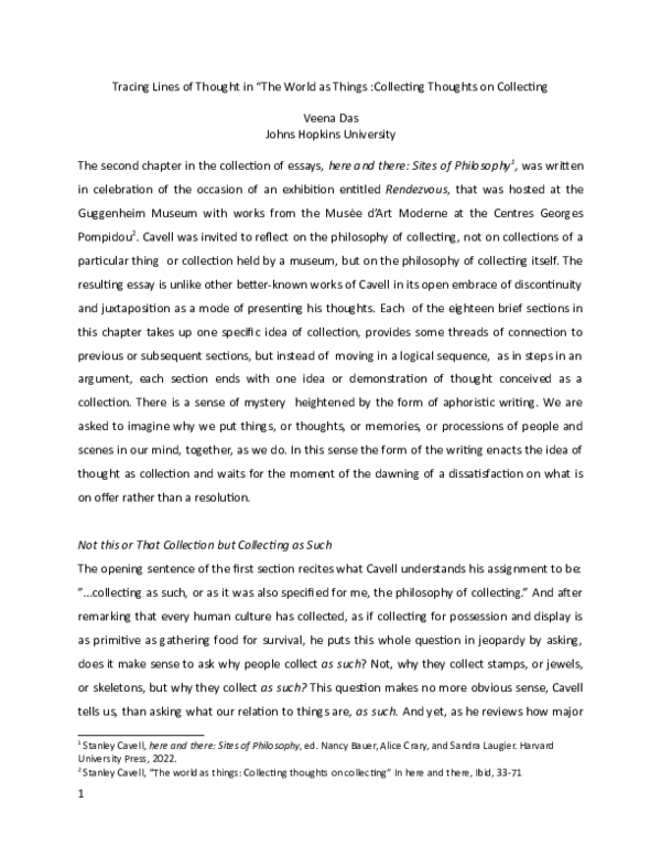 (DOC) Tracing Lines of Thought in "The World as Things Collecting Thoughts on Collecting
