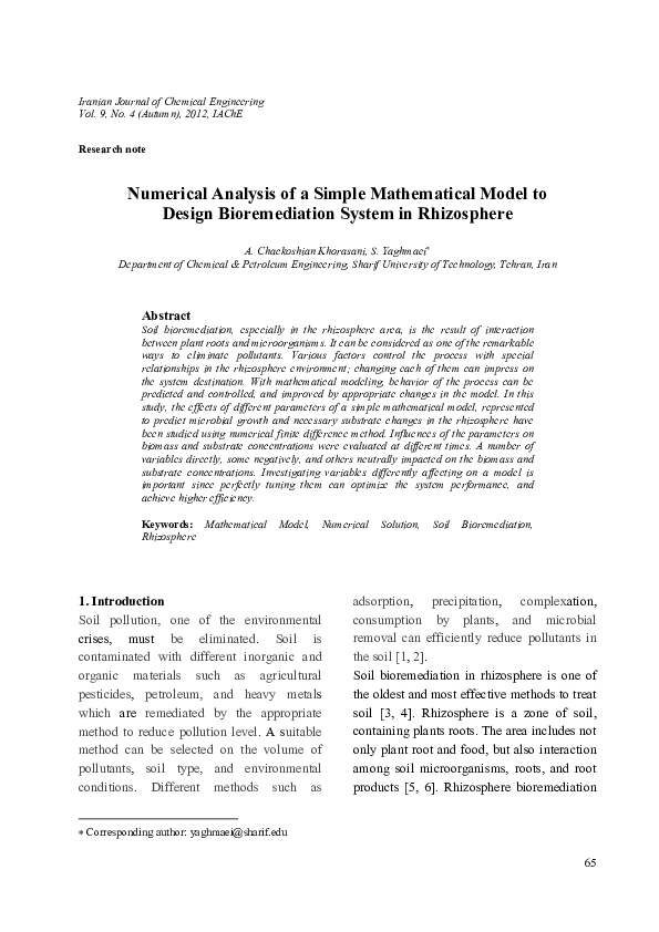 (PDF) Numerical Analysis of a Simple Mathematical Model to Design ...