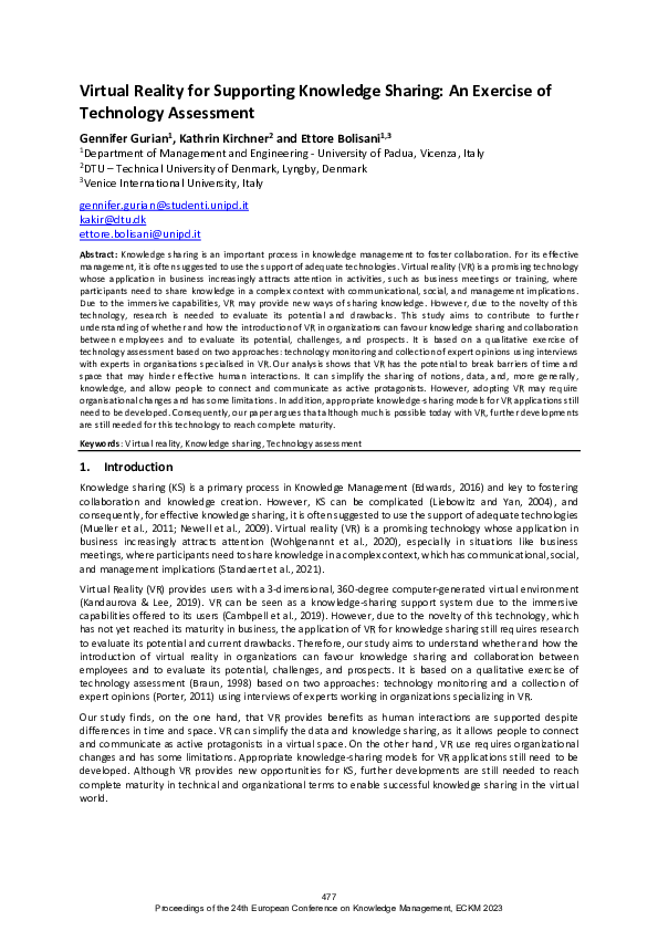 (PDF) Virtual Reality for Supporting Knowledge Sharing: An Exercise of ...