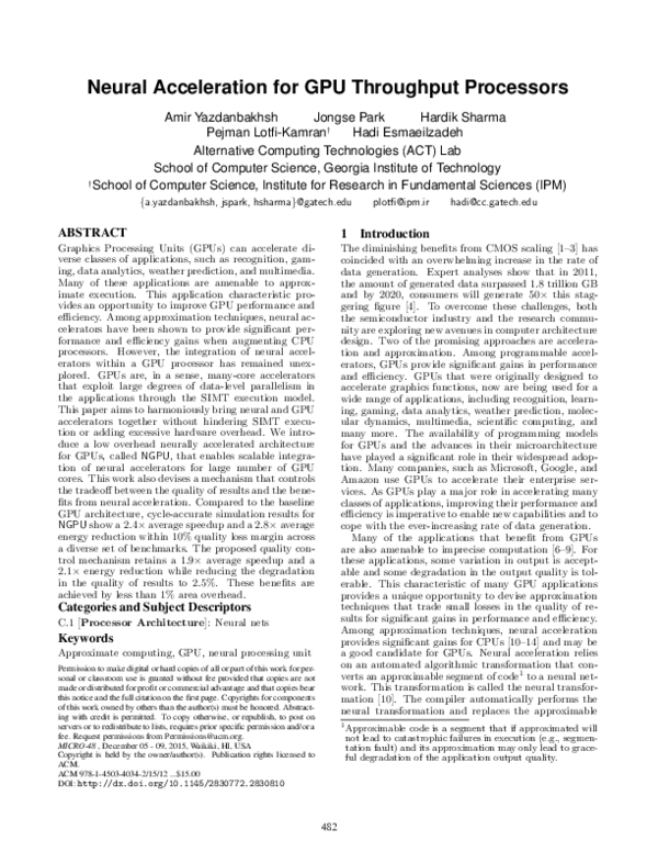 (PDF) Neural acceleration for GPU throughput processors
