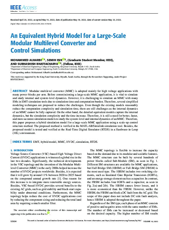 (PDF) An Equivalent Hybrid Model for a Large-Scale Modular Multilevel ...