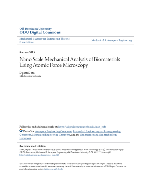 (PDF) Nano Scale Mechanical Analysis of Biomaterials Using Atomic Force ...