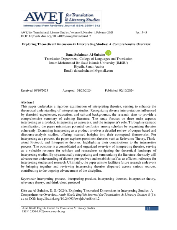 (PDF) Exploring Theoretical Dimensions in Interpreting Studies: A ...