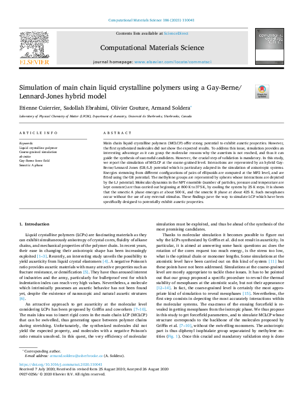 (PDF) Simulation of main chain liquid crystalline polymers using a Gay ...