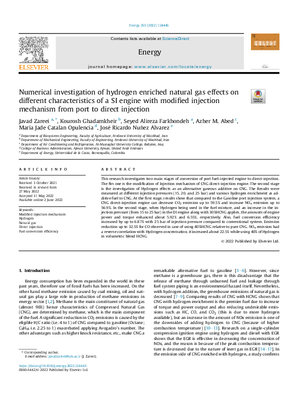 (PDF) Numerical investigation of hydrogen enriched natural gas effects ...