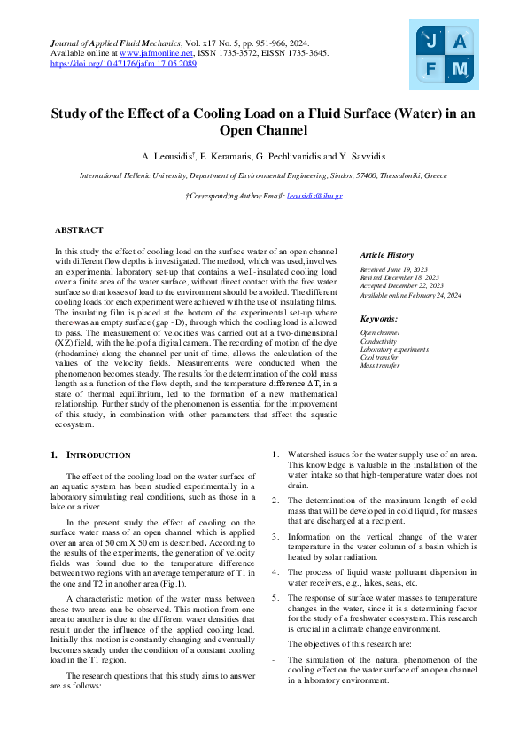 (PDF) Study of the Effect of a Cooling Load on a Fluid Surface (Water ...