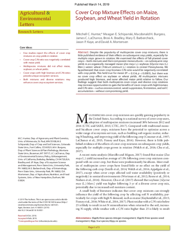 (PDF) Cover Crop Mixture Effects on Maize, Soybean, and Wheat Yield in ...