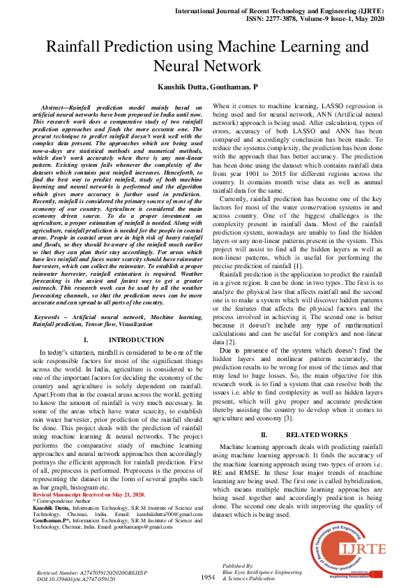 (PDF) Rainfall Prediction using Machine Learning and Neural Network