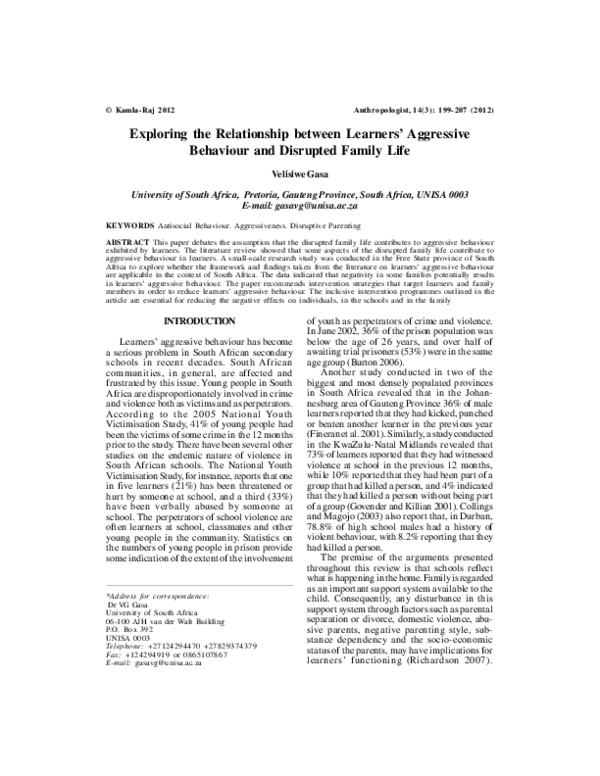 (PDF) Exploring the Relationship between Learners’ Aggressive Behaviour ...