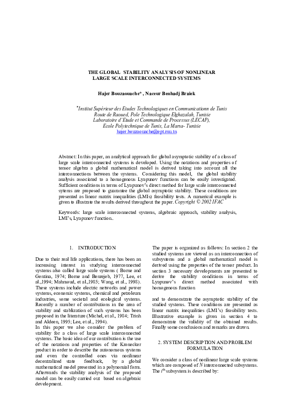 (PDF) The Global Stability Analysis of Nonlinear Large Scale ...