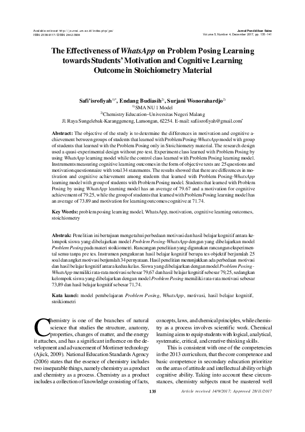 (PDF) The Effectiveness of Whatsapp on Problem Posing Learning towards ...