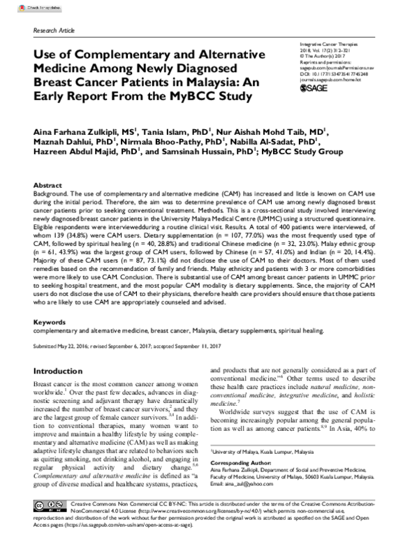 (PDF) Use of Complementary and Alternative Medicine Among Newly ...