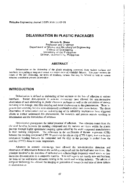 (PDF) Delamination in Plastic Packages