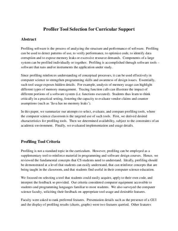 (PDF) Profiler tools selection for curricular support