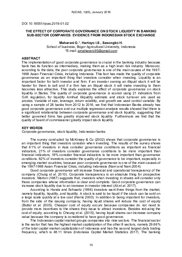 (PDF) The Effect of Corporate Governance on Stock Liquidity in Banking ...