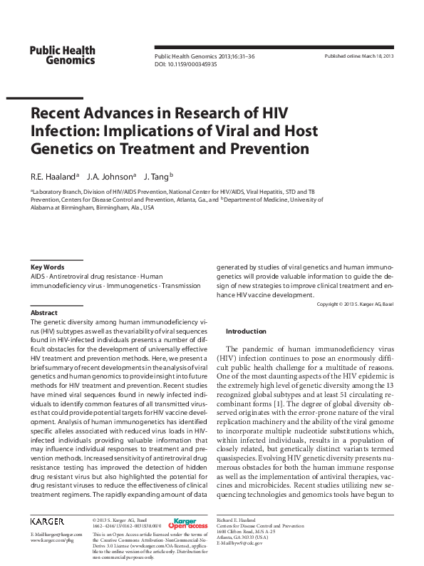 (PDF) Recent Advances in Research of HIV Infection: Implications of ...