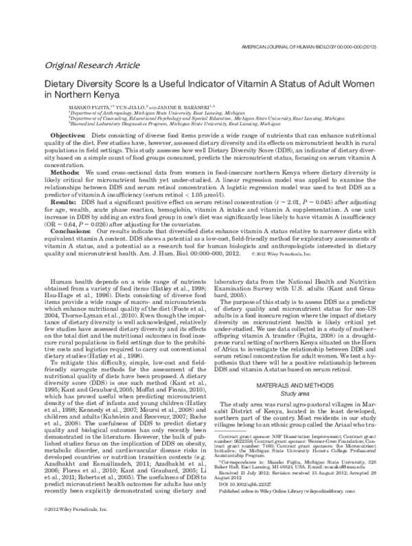 (PDF) Dietary diversity score is a useful indicator of vitamin A status ...