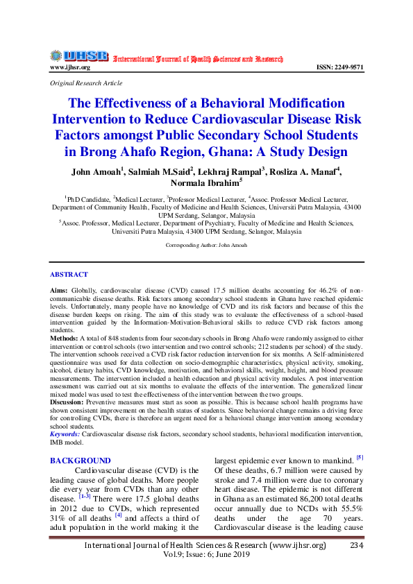 (PDF) The Effectiveness of a Behavioral Modification Intervention to ...