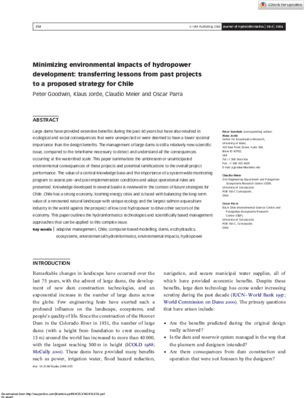 (PDF) Minimizing environmental impacts of hydropower development ...