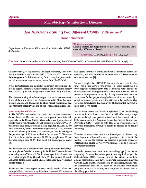 Are Mutations causing Two Different COVID 19 Diseases?