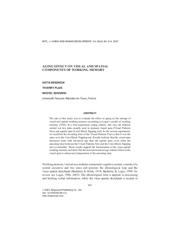 (PDF) Aging Effect on Visual and Spatial Components of Working Memory